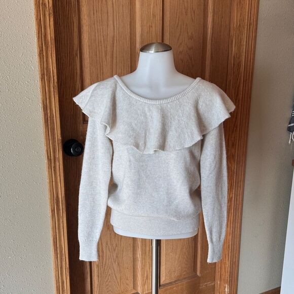 BANANA REPUBLIC Feather Touch Merino Wool/Cashmere Blend Off Shoulder Sweater - Picture 2 of 8